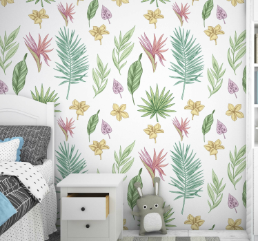 Carta da parati con i fiori e palme - TenStickers