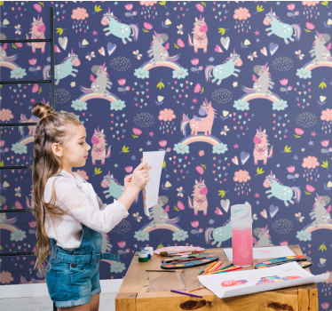 Carta da parati cameretta modelli di unicorno colorati - TenStickers