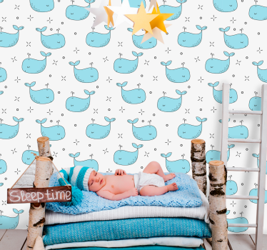 Carta da parati cameretta cuccioli di balena blu - TenStickers
