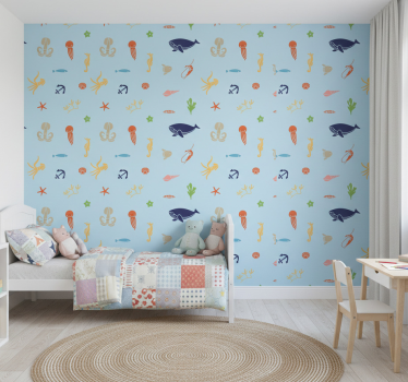 Carta da parati cameretta animali marini minimalisti - TenStickers