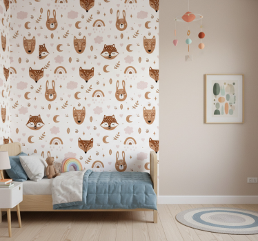 Carta da parati cameretta animali marroni e arcobaleni - TenStickers