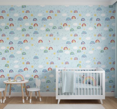 Carta da parati cameretta arcobaleni blu e nuvole - TenStickers
