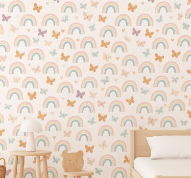 Carta da parati cameretta design arcobaleno con farfalle - TenStickers