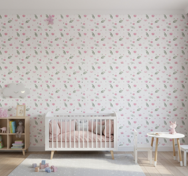 Carta da parati cameretta fiori minimalisti rosa - TenStickers