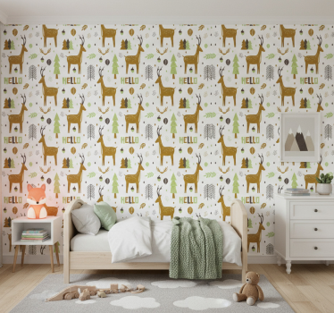 Carta da parati cameretta foresta nordica saluto - TenStickers