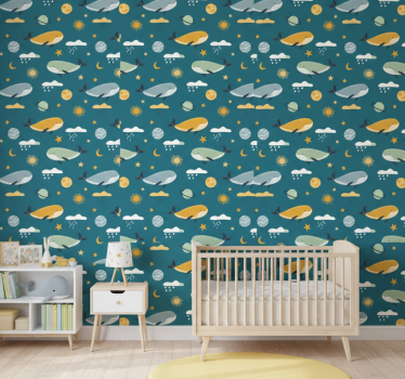 Carta da parati cameretta motivo balene alla moda - TenStickers