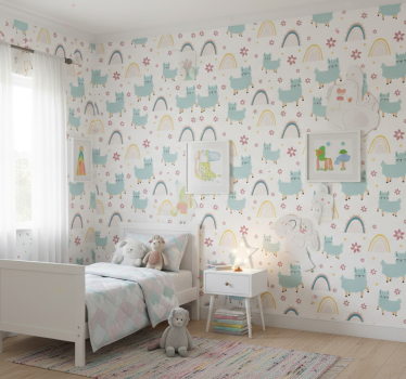 Carta da parati cameretta motivo divertente pecore e unicorni - TenStickers