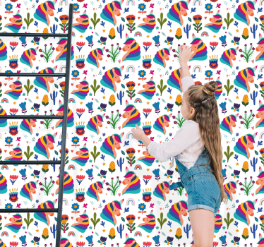 Carta da parati cameretta Motivo unicorno con fiori - TenStickers