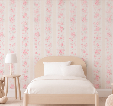 Carta da parati cameretta strisce floreali rosa retro - TenStickers