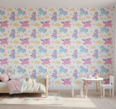Carta da parati cameretta unicorni e nuvole - TenStickers