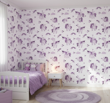 Carta da parati cameretta unicorni viola fantasy - TenStickers