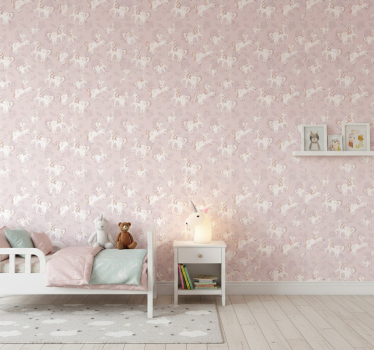 Carta da parati cameretta unicorno beige fantasia - TenStickers