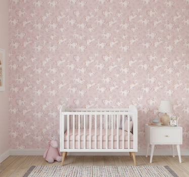 Carta da parati cameretta unicorno rosa alto con fiori - TenStickers