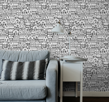 Carta da parati città paesaggio urbano scarabocchio urbano - TenStickers