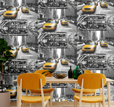 Carta da parati città scena di taxi urbano - TenStickers
