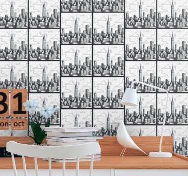 Carta da parati città schizzo dello skyline urbano - TenStickers