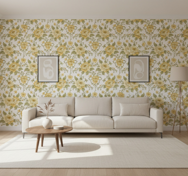 Carta da parati classica design vintage fiori gialli - TenStickers