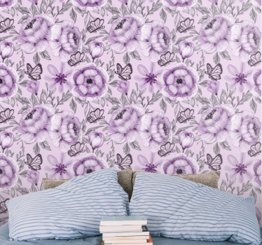 Carta da parati floreale con farfalle decorative - TenStickers
