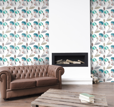 Carta da parati floreale elegante motivo blu e grigio - TenStickers
