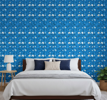 Carta da parati floreale fiori bianchi su sfondo blu - TenStickers
