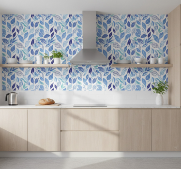 Carta da parati floreale foglie disegnate blu - TenStickers