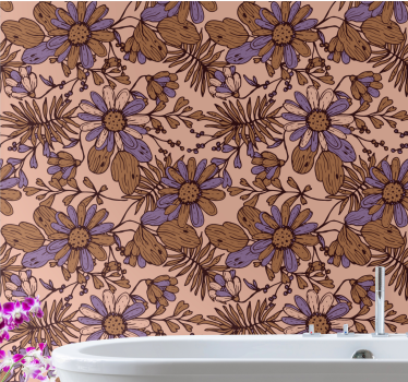 Carta da parati floreale modelli marroni in fiore - TenStickers