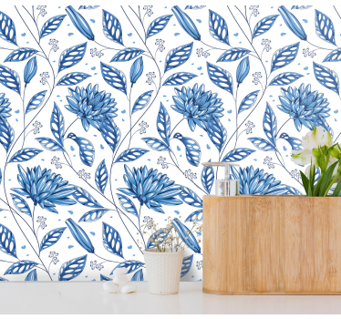 Carta da parati floreale motivo floreale blu - TenStickers