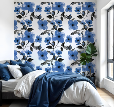 Carta da parati floreale motivo papaveri blu - TenStickers