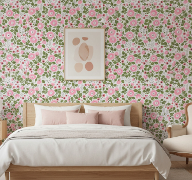 Carta da parati floreale teste di fiori rosa - TenStickers