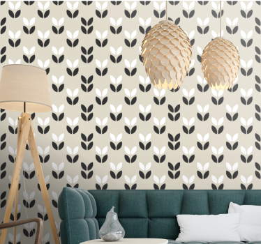 Carta da parati geometrica motivo a foglie simmetriche - TenStickers