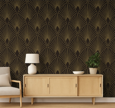 Carta da parati geometrica ventaglio deco dorato - TenStickers