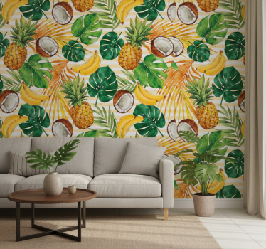 Carta da parati moderna motivo tropicale estivo dipinto a mano - TenStickers