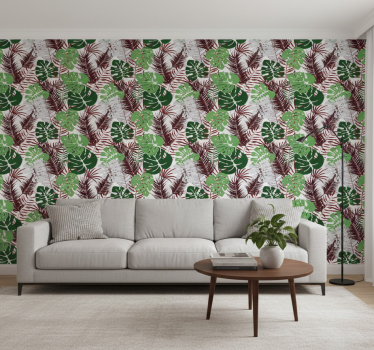 Carta da parati natura foglie di monstera con rami rossi - TenStickers