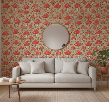 Carta da parati natura funghi tipici su sfondo beige - TenStickers