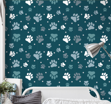 Carta da parati per camera da letto Orme di cani bianchi e grigi - TenStickers