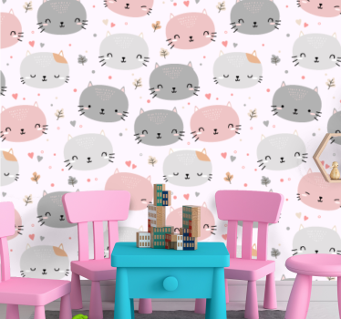 Carta da parati per camera da letto Simpatici gattini grigi e ros - TenStickers