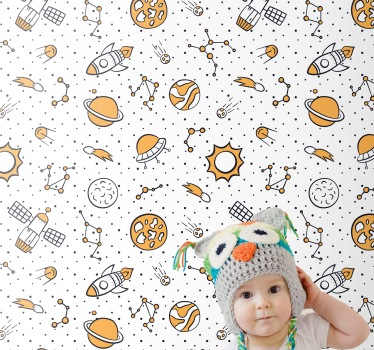 Carta da parati cameretta motivo a tema spaziale - TenStickers