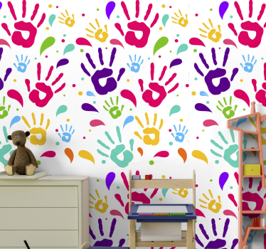 Carta da parati cameretta impronte di mani colorate - TenStickers
