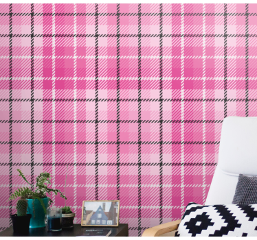Carta da parati quadrati motivo scozzese rosa - TenStickers