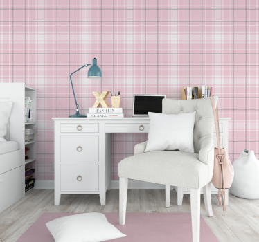 Carta da parati quadrati motivo scozzese rosa e grigio - TenStickers