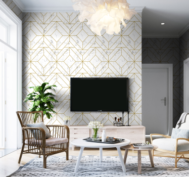 Carta da parati soggiorno oro e bianco geometrico - TenStickers