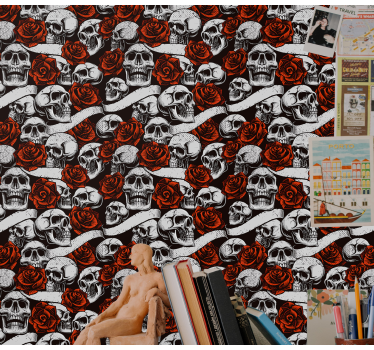 Carta da parati floreale teschi gotici e fiori - TenStickers