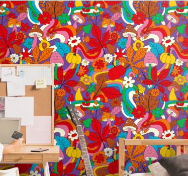Carta da parati floreale modello psichedelico colorato retrò - TenStickers